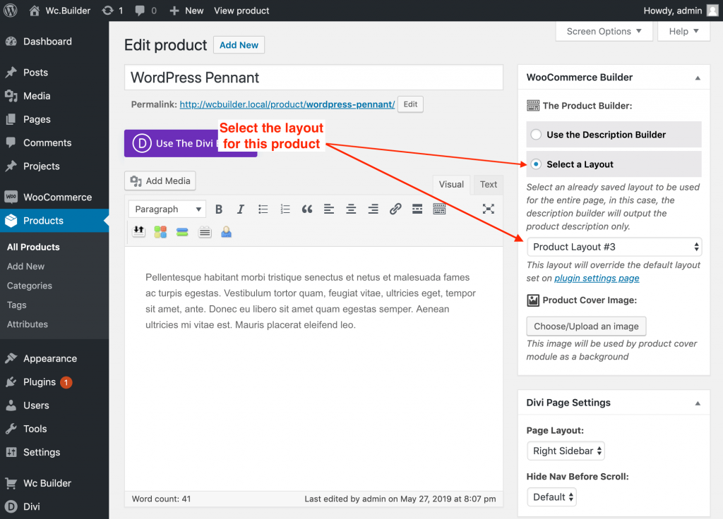 The product editing page