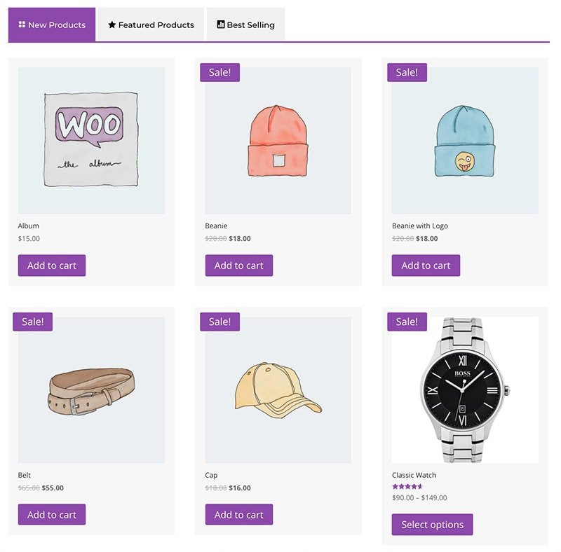 shop tabs module for Divi design 1