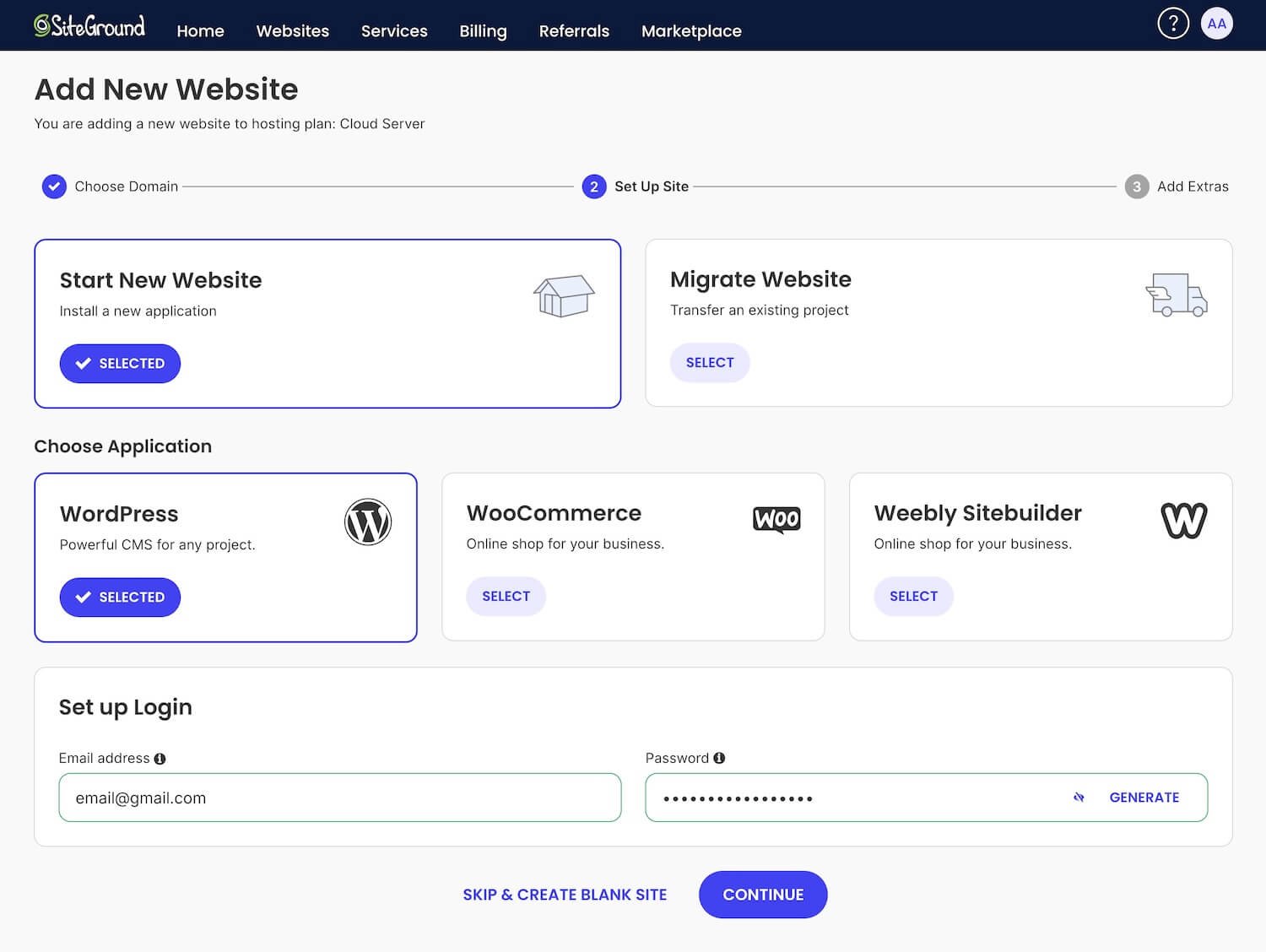 Siteground: One-Click WordPress Installation