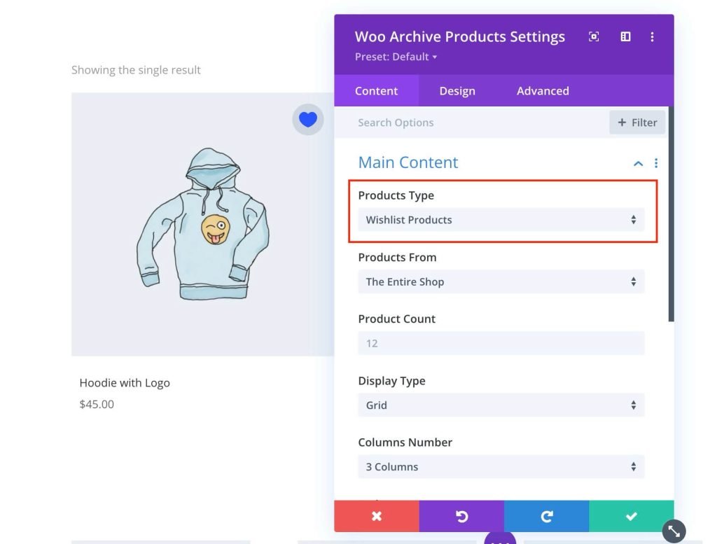 Archive Products module displays wishlist products