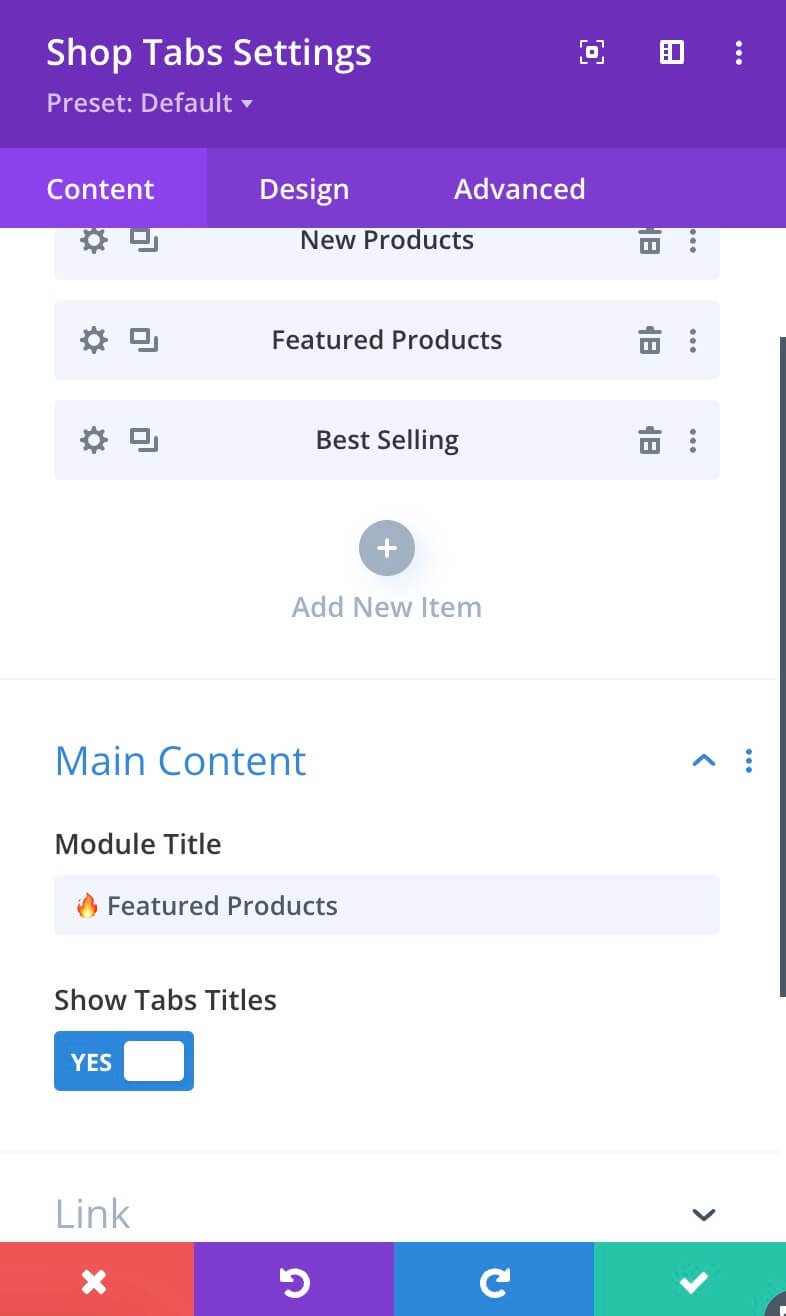 shop tabs module title