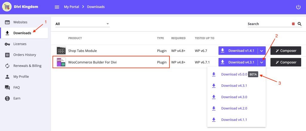 download woocommerce builder for divi 5.0.0.0 beta